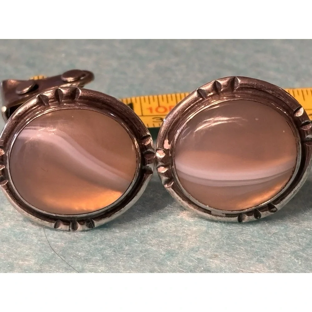 Beautiful Sterling Silver Cufflinks Made Of Agate Chalcedony